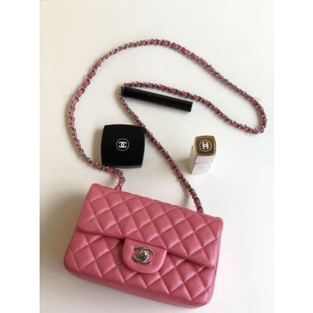Chanel Pearl Caviar Leather Classic Flap Small Bag Dark Pink 2018