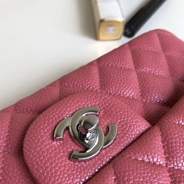 Chanel Pearl Caviar Leather Classic Flap Small Bag Dark Pink 2018
