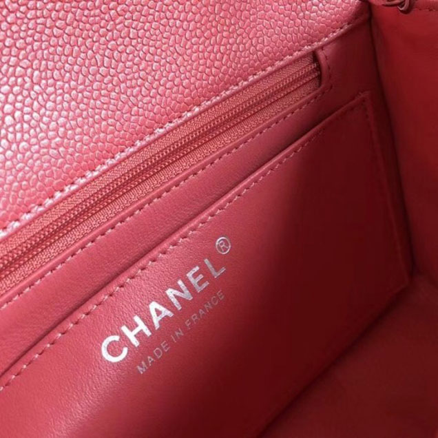 Chanel Pearl Caviar Leather Classic Flap Small Bag Dark Pink 2018