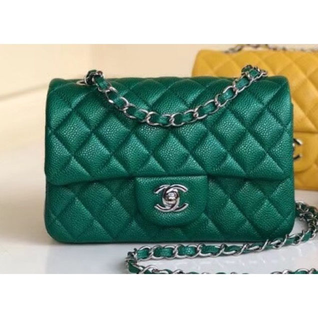 Chanel Pearl Caviar Leather Classic Flap Small Bag Green 2018