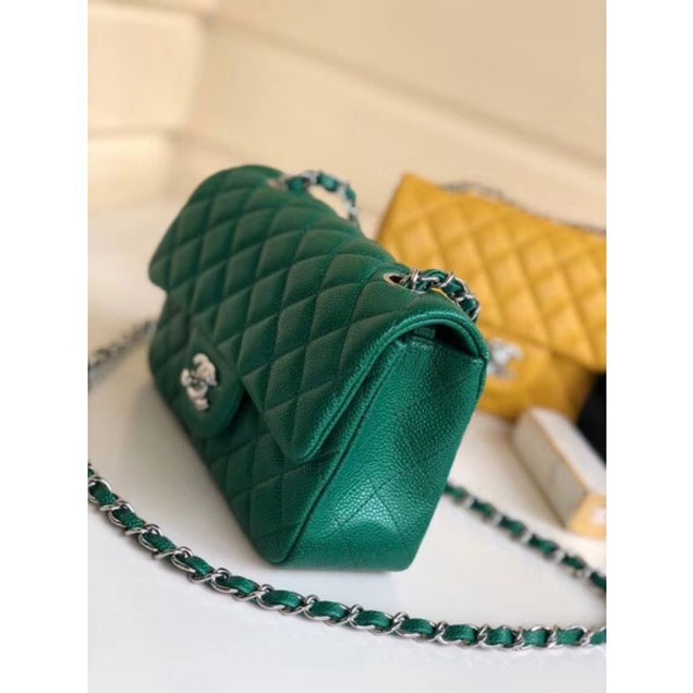 Chanel Pearl Caviar Leather Classic Flap Small Bag Green 2018