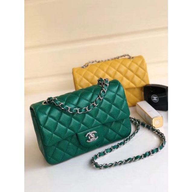 Chanel Pearl Caviar Leather Classic Flap Small Bag Green 2018