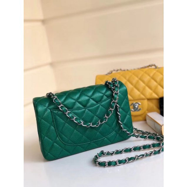 Chanel Pearl Caviar Leather Classic Flap Small Bag Green 2018