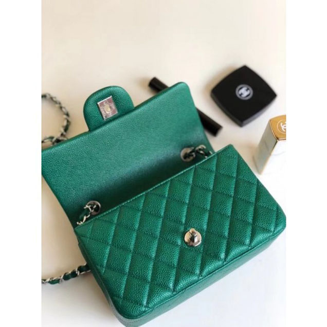Chanel Pearl Caviar Leather Classic Flap Small Bag Green 2018