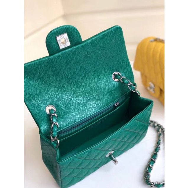 Chanel Pearl Caviar Leather Classic Flap Small Bag Green 2018