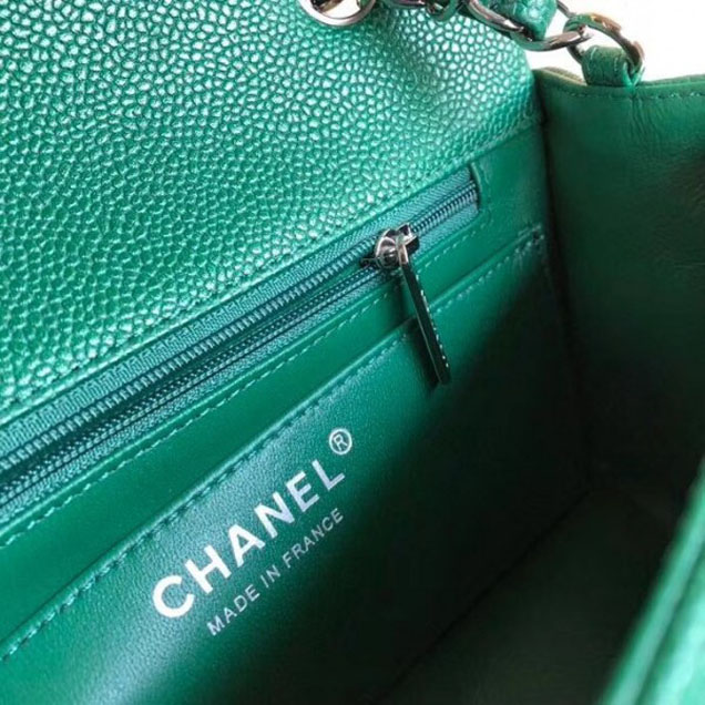 Chanel Pearl Caviar Leather Classic Flap Small Bag Green 2018