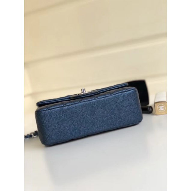Chanel Pearl Caviar Leather Classic Flap Small Bag Navy Blue 2018