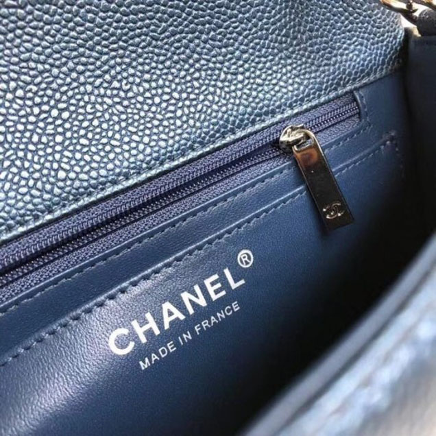 Chanel Pearl Caviar Leather Classic Flap Small Bag Navy Blue 2018