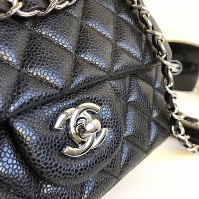 Chanel Pearl Caviar Leather Classic Flap Small Bag Black 2018