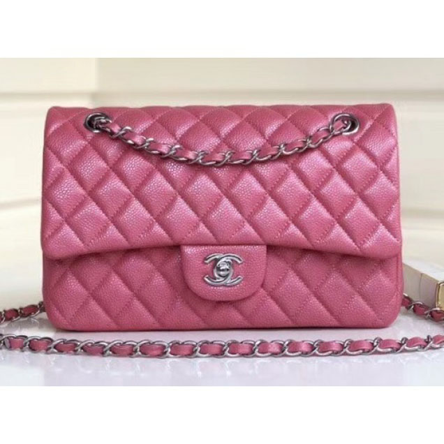 Chanel Pearl Caviar Leather Classic Flap Medium Bag Dark Pink 2018