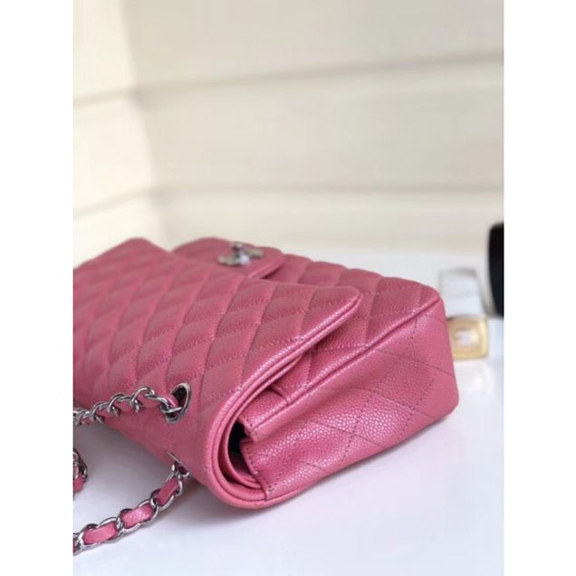 Chanel Pearl Caviar Leather Classic Flap Medium Bag Dark Pink 2018