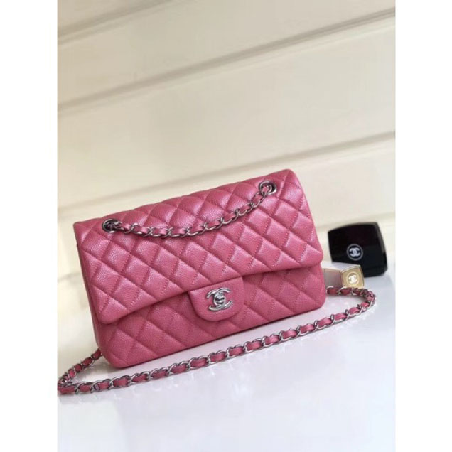 Chanel Pearl Caviar Leather Classic Flap Medium Bag Dark Pink 2018