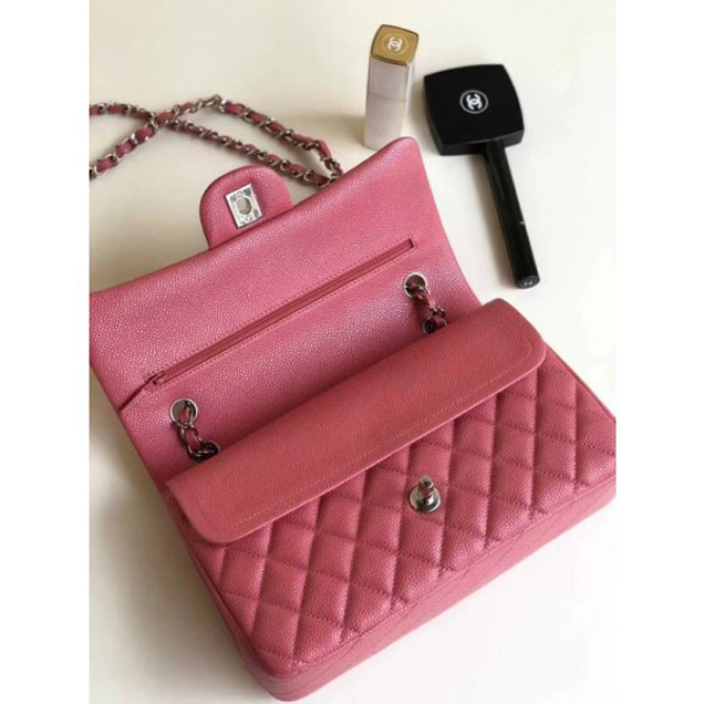 Chanel Pearl Caviar Leather Classic Flap Medium Bag Dark Pink 2018