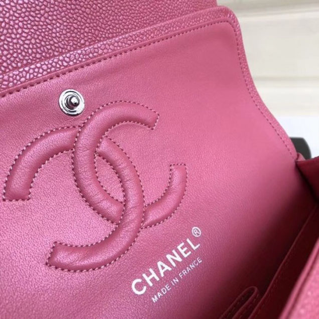 Chanel Pearl Caviar Leather Classic Flap Medium Bag Dark Pink 2018
