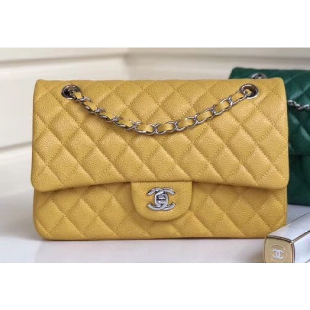 Chanel Pearl Caviar Leather Classic Flap Medium Bag Yellow 2018