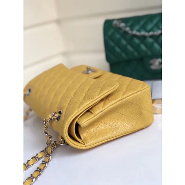 Chanel Pearl Caviar Leather Classic Flap Medium Bag Yellow 2018