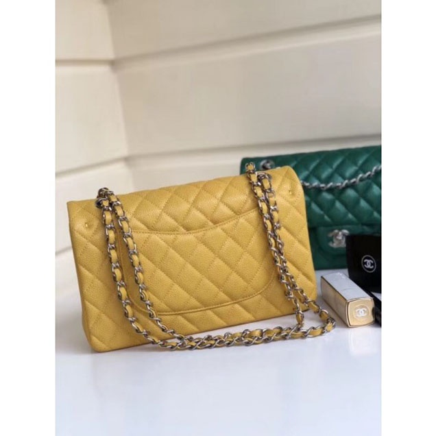 Chanel Pearl Caviar Leather Classic Flap Medium Bag Yellow 2018