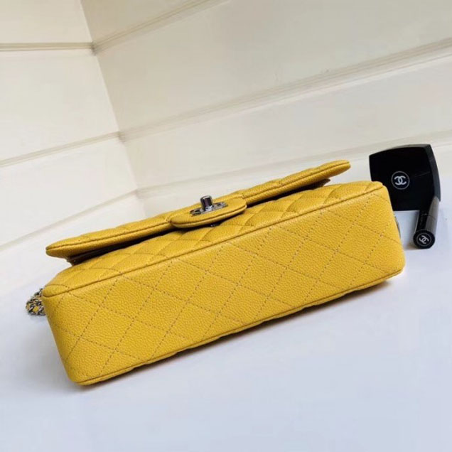 Chanel Pearl Caviar Leather Classic Flap Medium Bag Yellow 2018