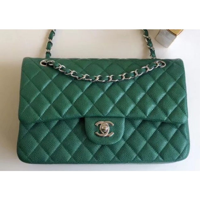 Chanel Pearl Caviar Leather Classic Flap Medium Bag Green 2018