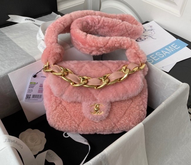 Chanel Shearling Flap Bag AS3354 Pink 2022