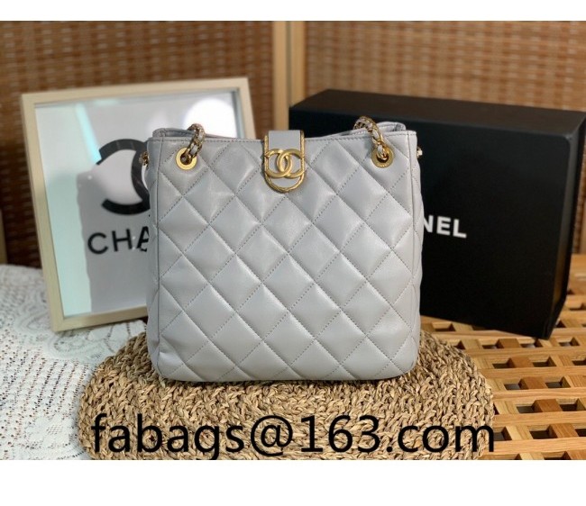 Chanel Lambskin Small Shopping Bag AS3477 Light Gray 2022