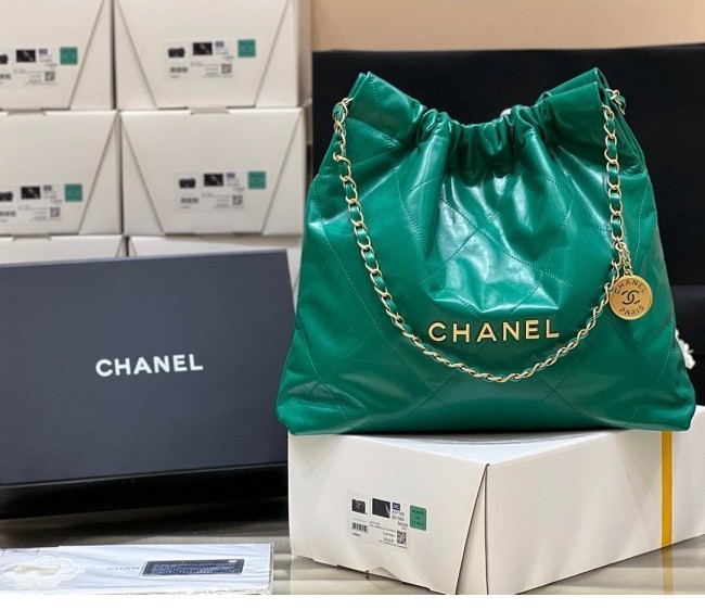 Chanel 22 Shiny Calfskin Medium Shopping Bag AS3261 Green 2022 Top Quality