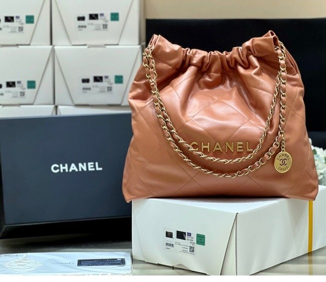 Chanel 22 Shiny Calfskin Medium Shopping Bag AS3261 Camel 2022 Top Quality