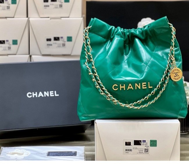 Chanel 22 Shiny Calfskin Small Shopping Bag AS3260 Green 2022 Top Quality