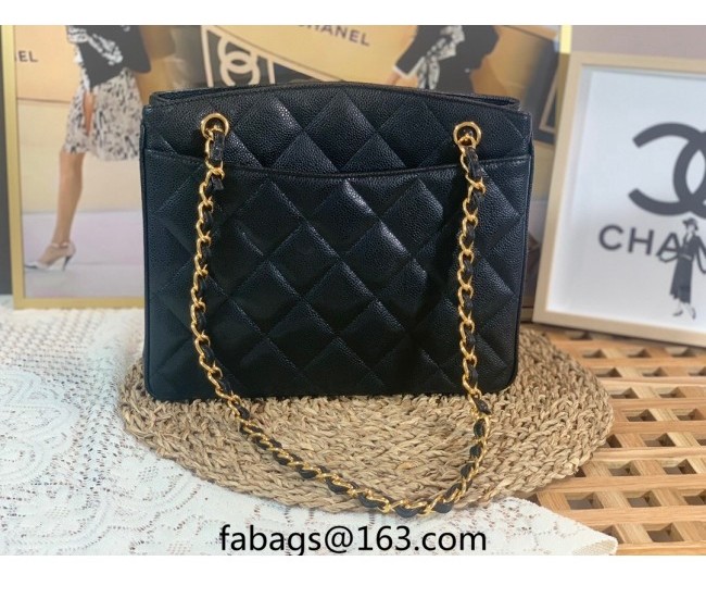 Chanel Vintage Grained Leather Shopping Bag Black/Gold 2022 A98