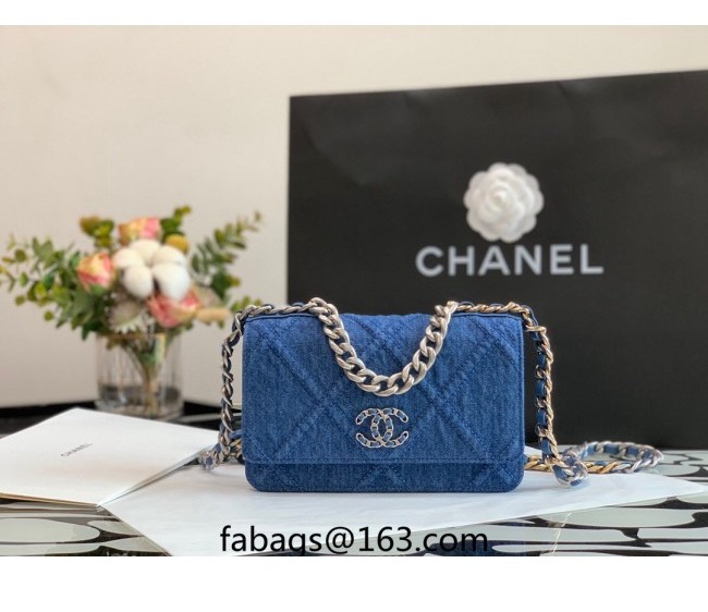 Chanel 19 Denim Wallet on Chain Blue 2022 0901