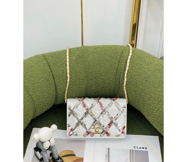 Chanel Sequins Wallet on Chain WOC AP2888 White 2022