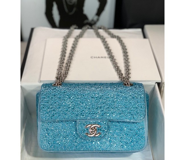 Chanel Classic Mini Flap Bag with Crystals A69900 Blue 2022