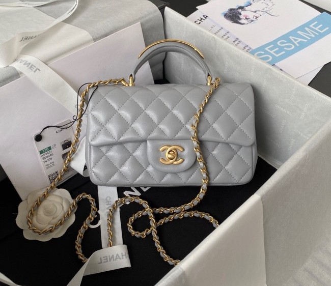 Chanel Lambskin Mini Flap Bag with Top Handle AS2431 Grey 2022