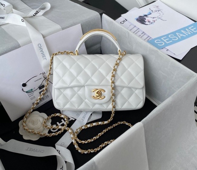 Chanel Lambskin Mini Flap Bag with Top Handle AS2431 White 2022