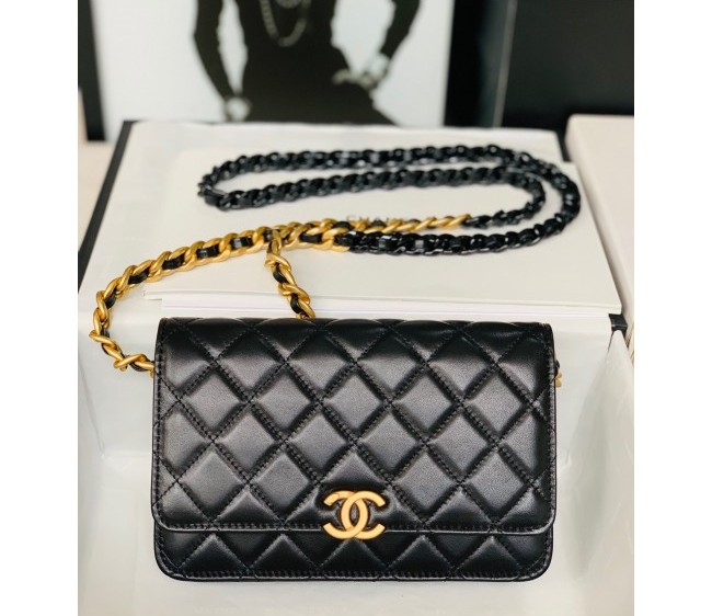 Chanel Lambskin Wallet on Chain with Epoxy & Metal Chain Black 2022