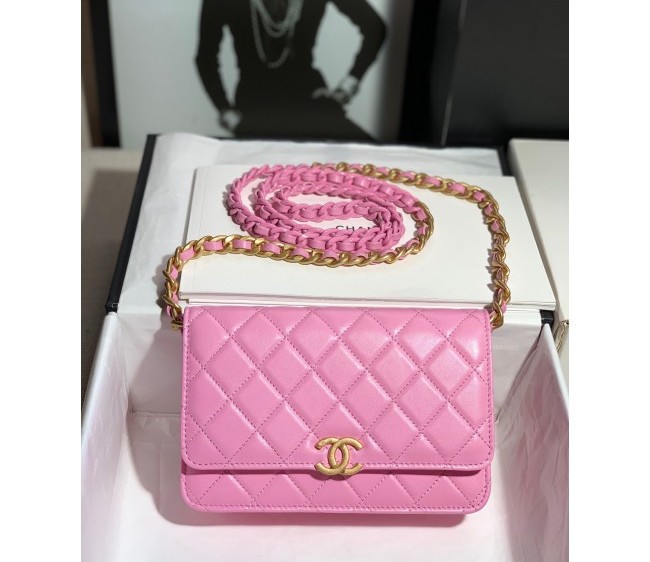 Chanel Lambskin Wallet on Chain with Epoxy & Metal Chain Pink 2022