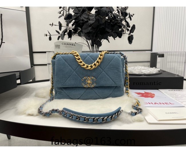 Chanel 19 Corduroy Flap Bag AS1160 Light Blue 2022