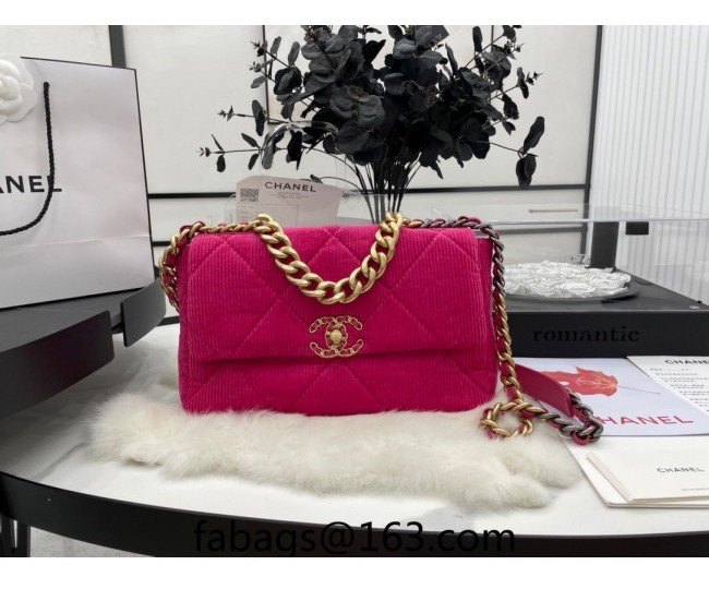 Chanel 19 Corduroy Large Flap Bag AS1161 Fuchsia Pink 2022