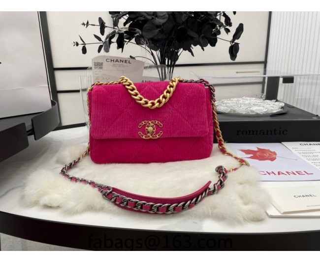 Chanel 19 Corduroy Flap Bag AS1160 Fuchsia Pink 2022