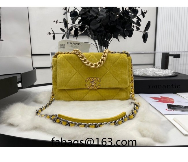 Chanel 19 Corduroy Flap Bag AS1160 Lime Green 2022