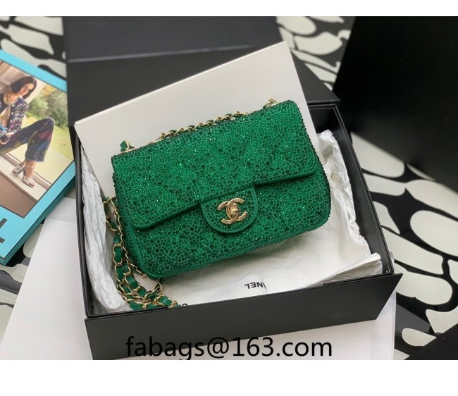 Chanel Crystal Mini Flap Bag Green 2022 0819