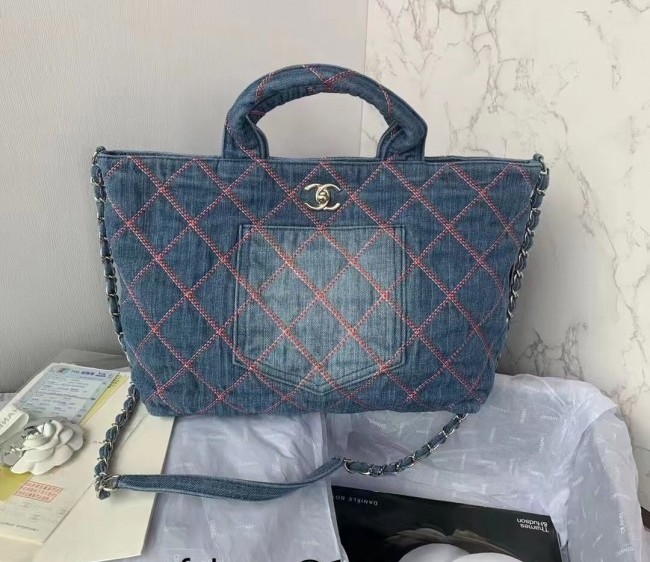 Chanel Deauville Washed Denim Shopping Bag AS3312 Blue 2022