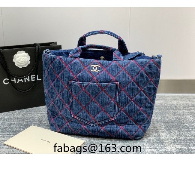 Chanel Deauville Quilted Denim Shopping Bag AS3312 Blue/Red 2022