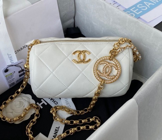 Chanel Lambskin Mini Bowling Bag AS3384 White 2022