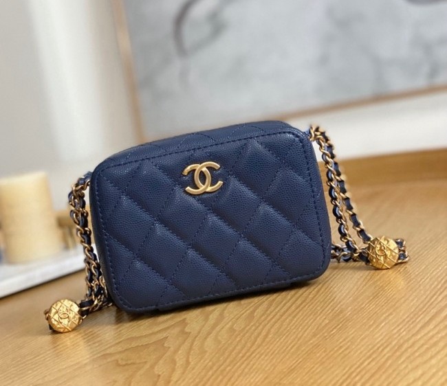 Chanel Grained Calfskin Clutch with Coin Chain AP2858 Blue 2022