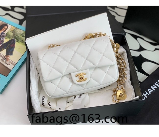 Chanel Lambskin Mini Flap Bag with Heart Chain AS3457 White 2022 TOP