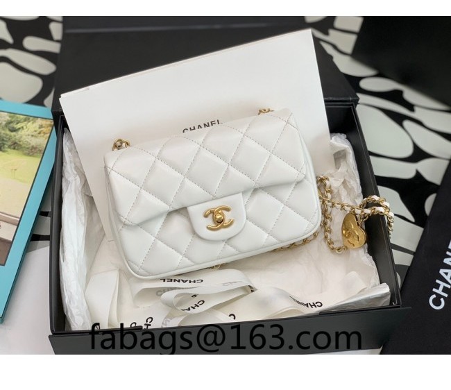 Chanel Lambskin Mini Flap Bag with Heart Chain AS3456 White 2022 TOP