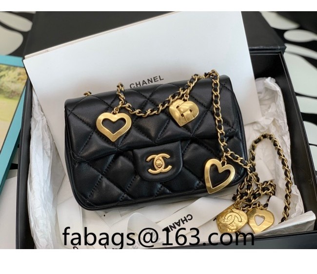 Chanel Lambskin Mini Flap Bag with Heart Chain AS3456 Black 2022 TOP