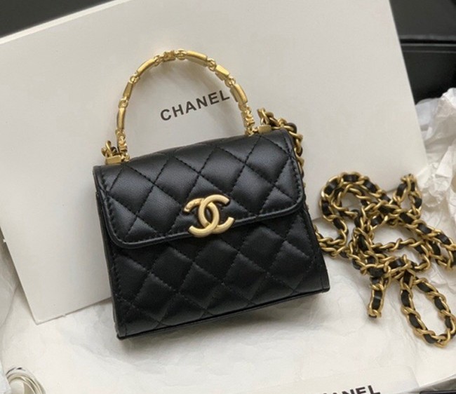 Chanel Lambskin Clutch with Enamel Chain AP2944 Black 2022 TOP