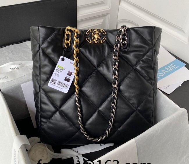 Chanel 19 Lambskin Shopping Bag AS3519 Black 2022